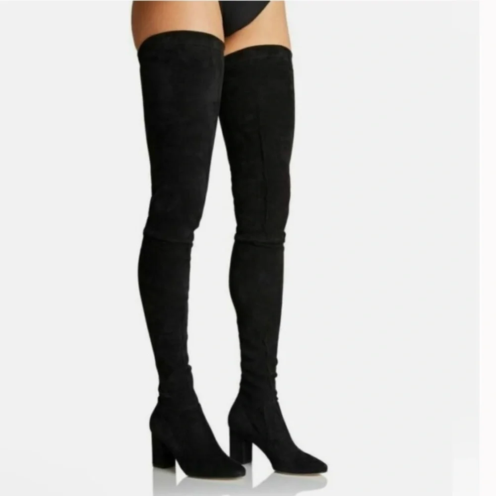 NIB Tamara Mellon Helmut Over The Knee Stretch Suede Boots Thigh Black 39.5